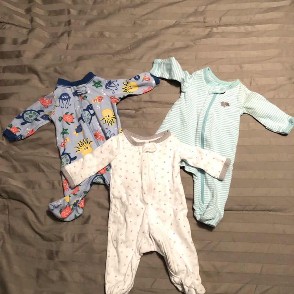 3 Preemie footed onesies